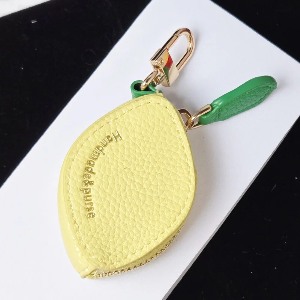 Lemon Mini Coin Purse Keychain Yellow Fruit Pouch Bag Clip Charming Playful